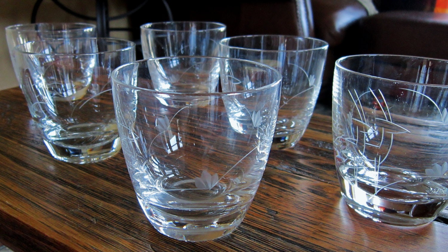 Etched Crystal Gazelle Drink Set - 9/ 12oz & 6/ 6oz Mad Men Retro Vintage Cool
