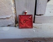 LOVE, red pendant, with silver necklace