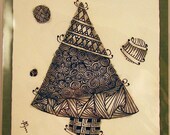 Christmas Tree -- Zentangle Inspired Original 3.5" x 3.5" Tile with Green 4" x 4" Matte Loose