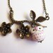 Brass Owl Necklace, Owl Pendant, Owl Ceramic Necklace, pink Owl, Woodland Creatures, Owl Jewelry, Miniature Owl Necklace