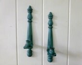 Two Turquoise Wooden Wall Sconces Candle Holders