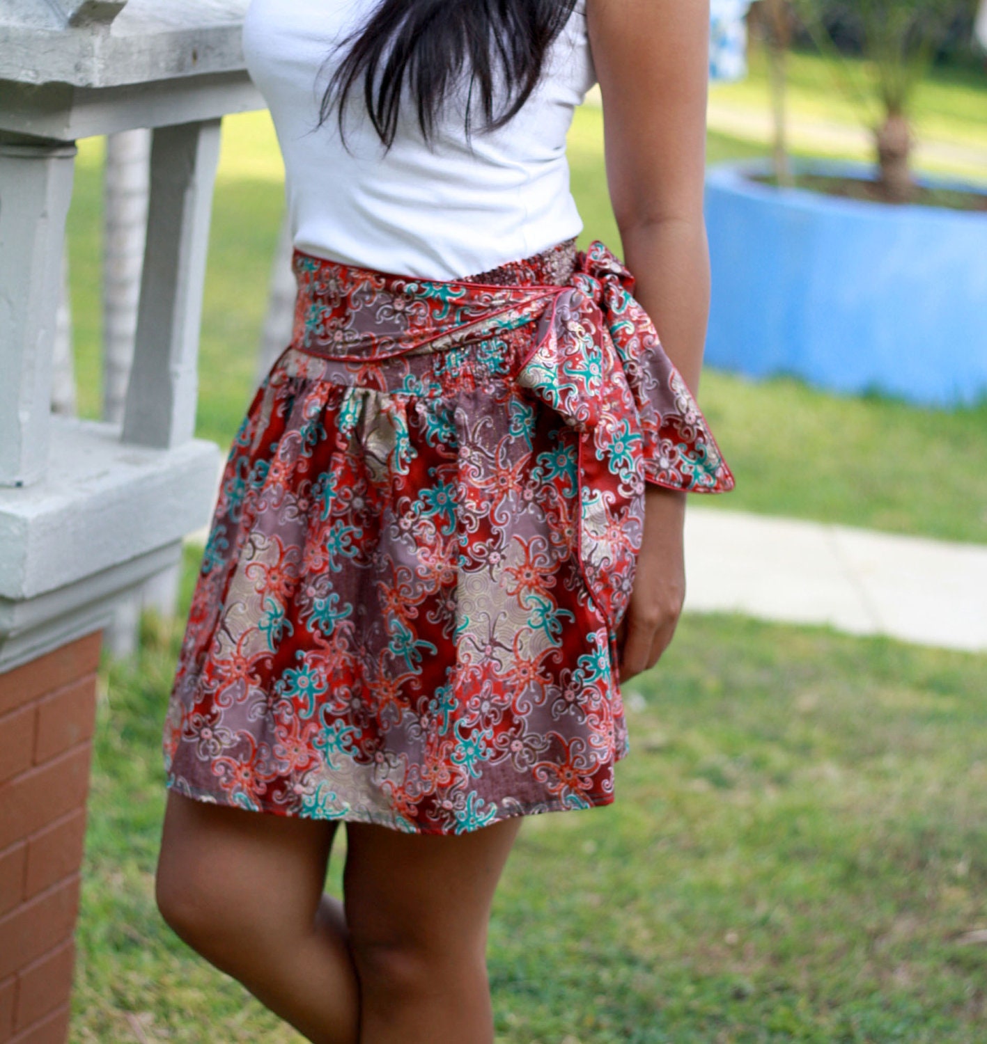 ON SALE Tribal Mini Skirt, Glamour fashion look with sash belt