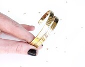 Striped Brass Cuff Bracelets / Gold Herringbone & Arrow Bangle Set / modern metalwork / geometric stacking boho tribal jewelry