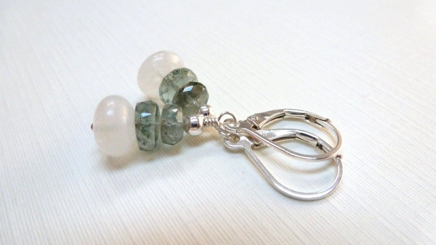 Moss Aquamarine & Moonstone Earrings / Sterling Silver / Aqua and White / SimplyJoli / Stacked Gemstones