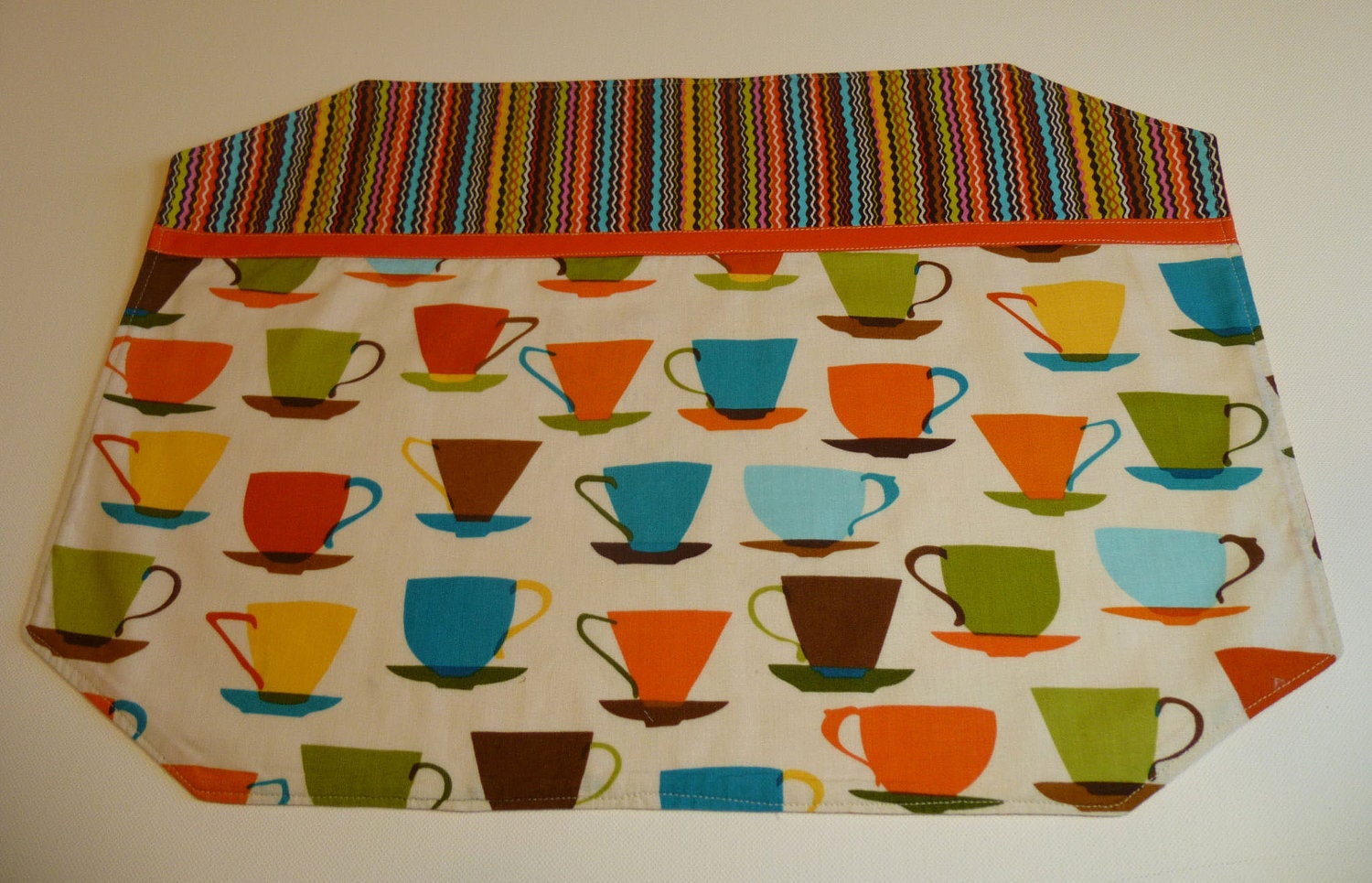 PLACEMAT SET for 4 / CUPS / Louise Cunningham fabric / Reversible / Cotton / Hip / Stripes / orange / yellow