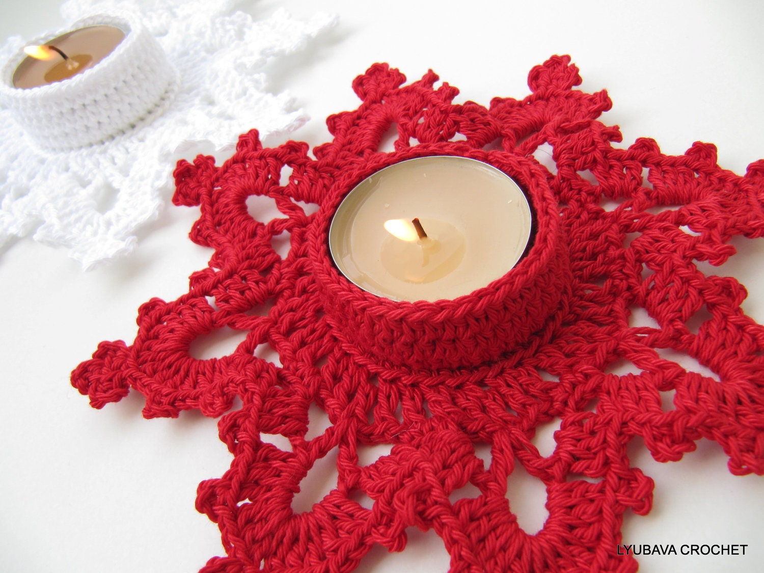 Crochet Candle Holder "Melting Snowflake" Turorial Crochet Pattern PDF, Christmas Table Decor, Lyubava Crochet Pattern number 60