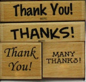 Mounted Rubber Stamps Thank you Thanks Set of 4