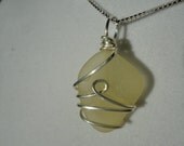 Large rare yellow wire wrapped sea glass necklace