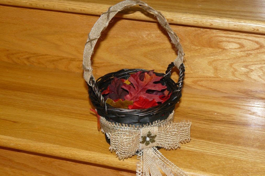 Weddings, Flower Girl Baskets, Rustic , Brown Burlap Flower Girl Basket, Bridal Accessories