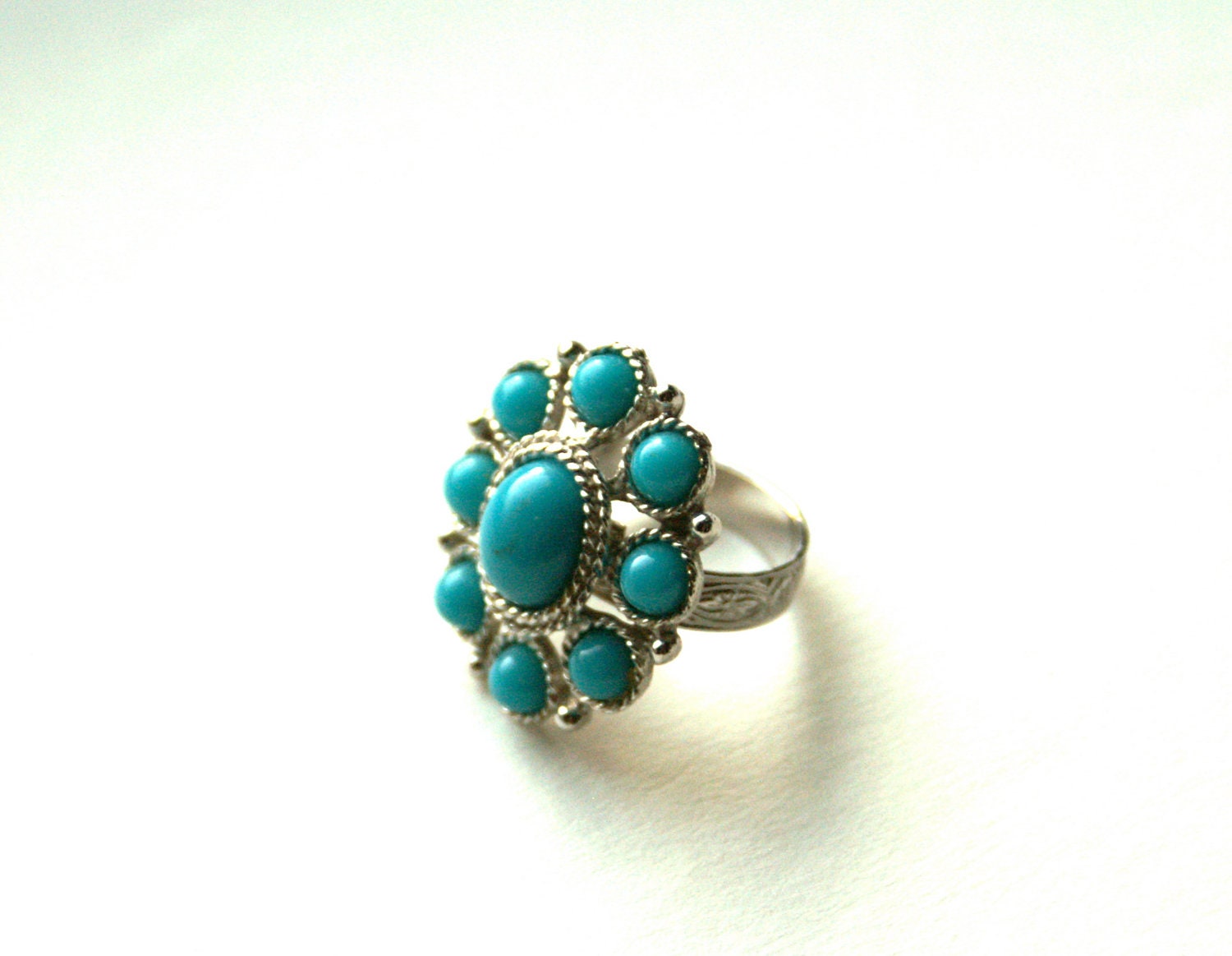 Faux Turquoise and Silvertone Vintage Ring by Sarah Coventry