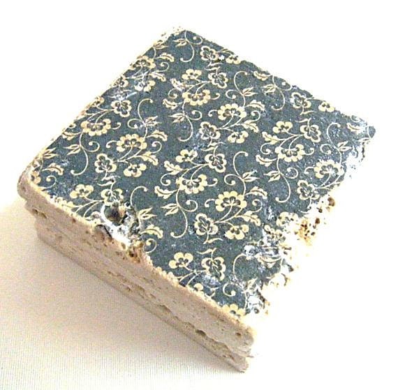 Dark Navy Blue Floral Coaster Set of Four