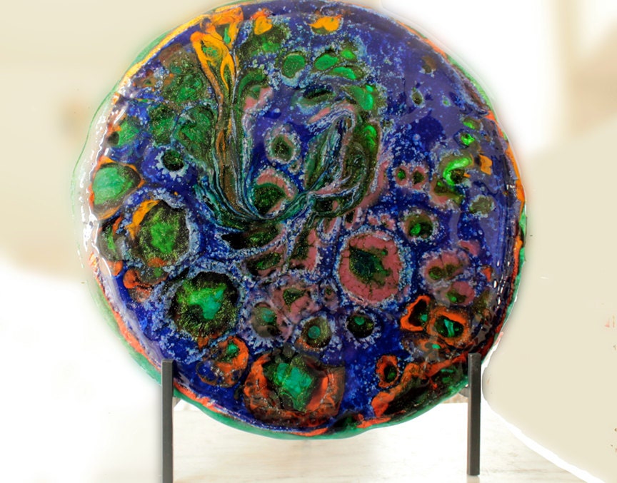 Art Glass -  Sculpture - Handmade Glass Medallion - Fused Glass - Design Housewares - Home Decor