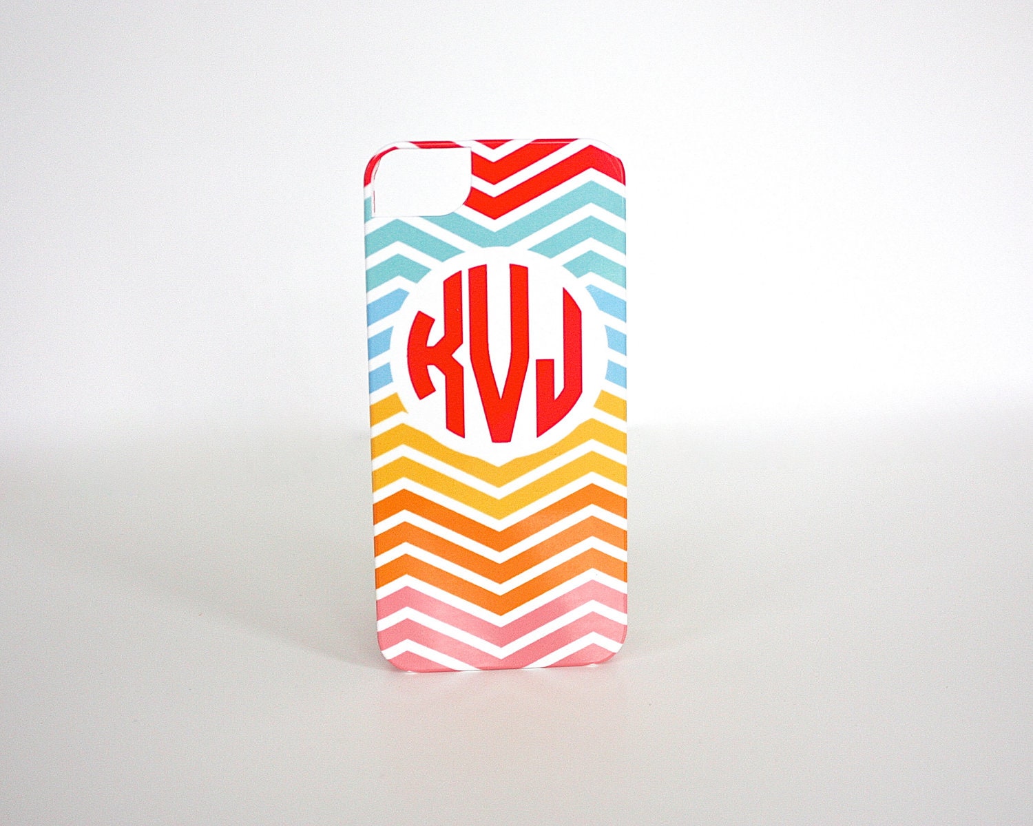 iPhone 5 or 4/4s Case - Custom Rainbow Chevron, Monogrammed