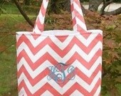 MEDIUM coral and white CHEVRON stripe zigzag Handbag/ Diaper Bag/ Purse/ Tote/ Beach Bag