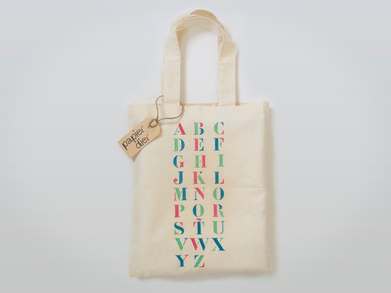 Small cotton tote bag ABC stencil alphabet - hand painted design
