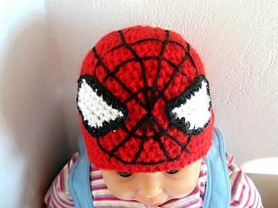 Spiderman Hat CROCHET PATTERN (h2), Beanie and Earflap Hat Pattern, All sizes Included - Newborn to Adult, (Pdf file)