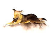 Dog Watercolor Illustration Print Handmade Home Decoration Animal Doggie Brown Gold Pencil