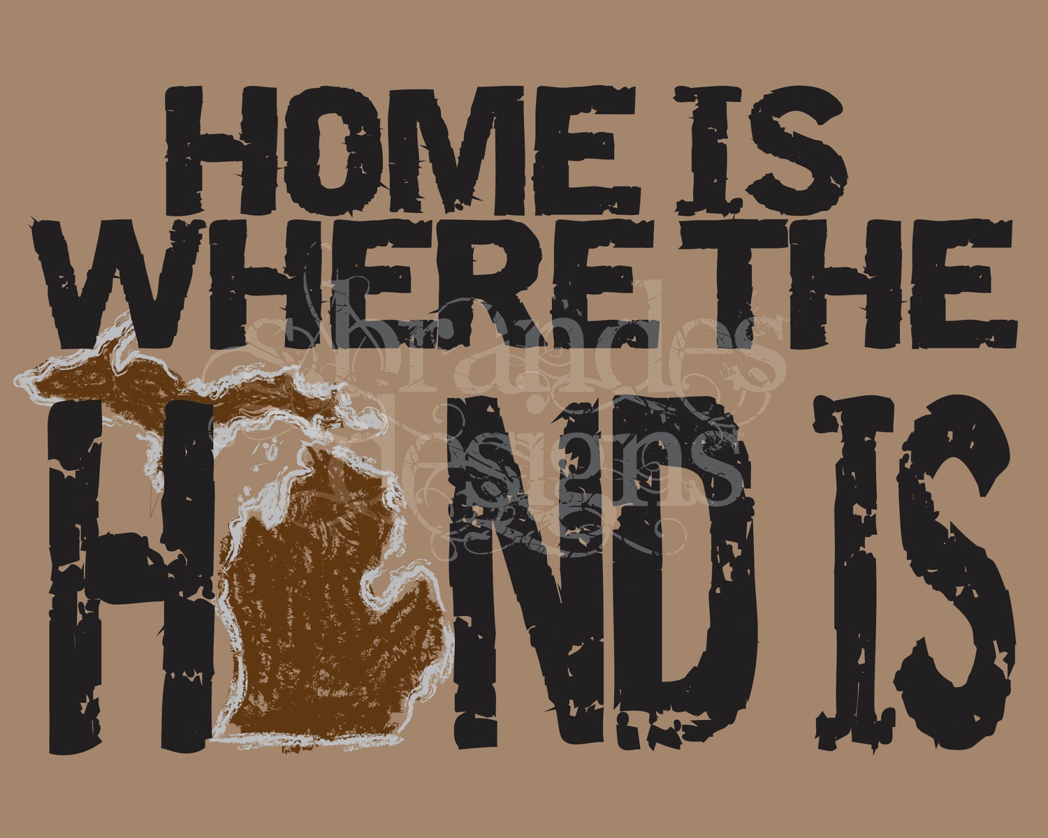 8x10 Michigan Print, Home Is Where The Hand Is Typography Art Custom Colors