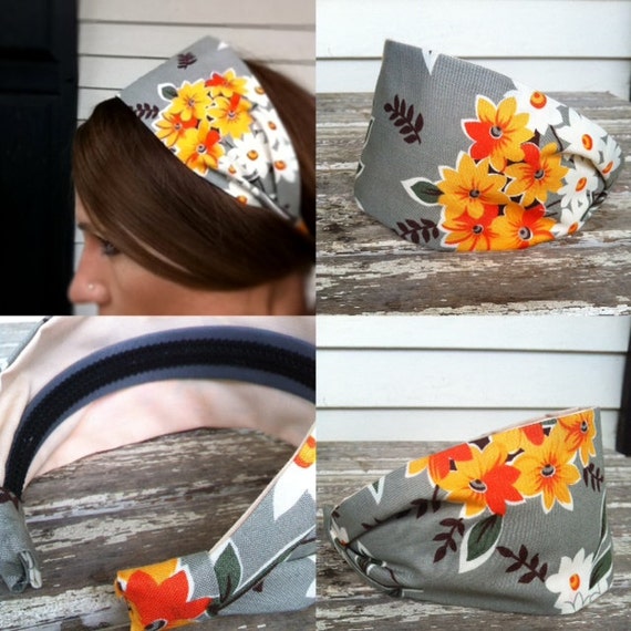 Flea market fancy grey mod structured fabric headband. Wide.