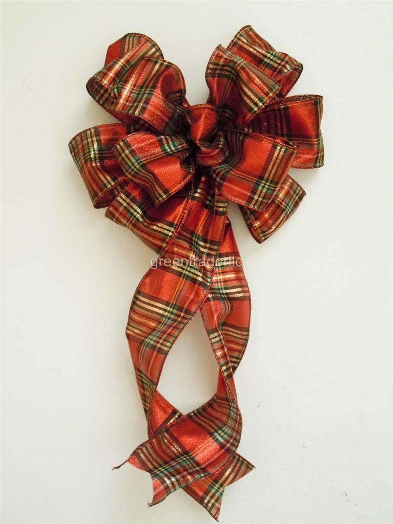 5 Tartan Plaid Christmas Bows Gift Wrap Bow Handmade Red Gold Wreath Garland Bows Holiday Party Wedding Bows - 5 Mix or Match