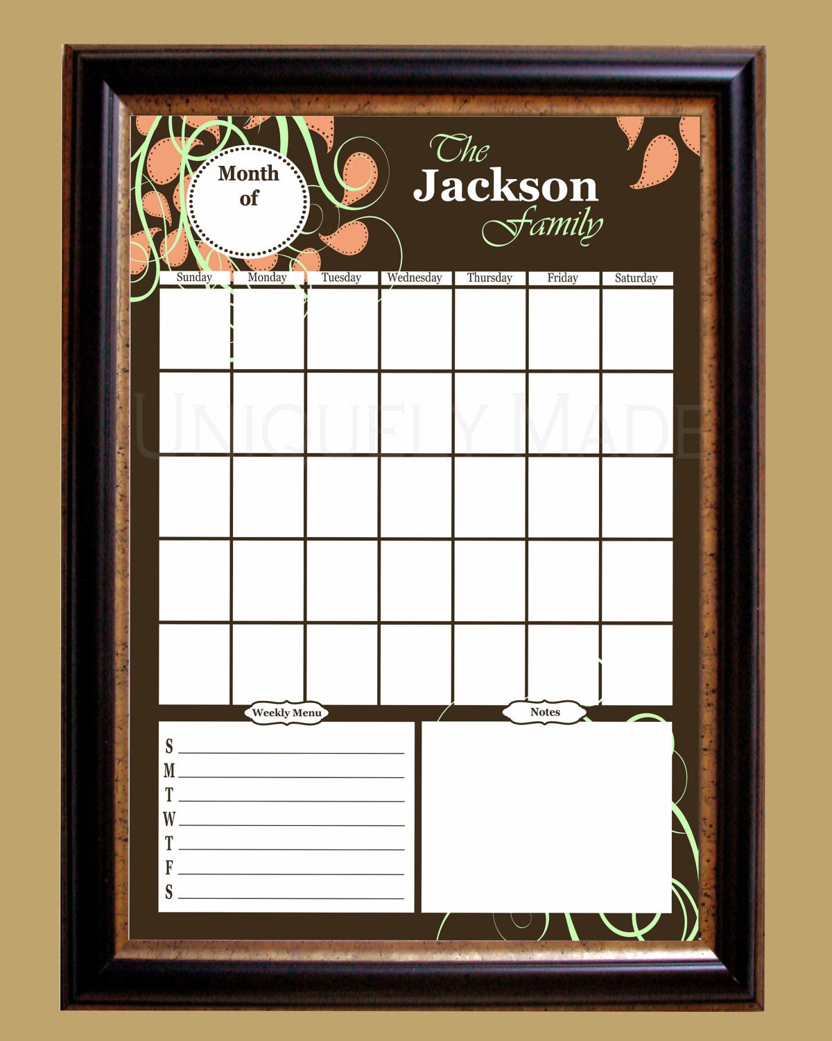 Dry Erase Wall Calendar - Personalized -  20 x 30 Paisley