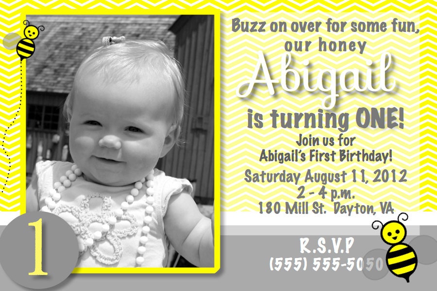 Children's Custom Photo Birthday Invites - Bumble Bee Party theme