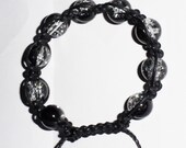 Adjustable Knotted Black & Crystal Glass Bracelet