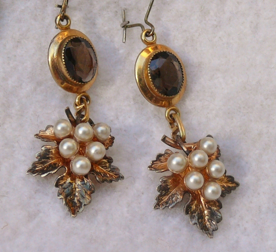 Vintage Grape Leaves Wine and Topaz Earrings