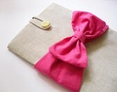 MacBook Air cover 11 / 13 inches , MacBook Air case / sleeve Natural canvas, Hot pink bow