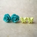 Spring Stud Earrings Set. Teal Rose Earrings, Pastel Yellow Butterfly Earrings. Resin Stud Earrings. Yellow and Teal Easter Gifts FSE2.