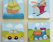 Cute Set of Four Vehicle Paintings for your Little Boy