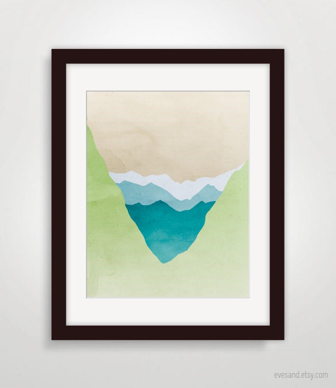 Mountains Minimal Poster, Abstract Landscape Art, Minimalist Modern Art Print - Spring Green