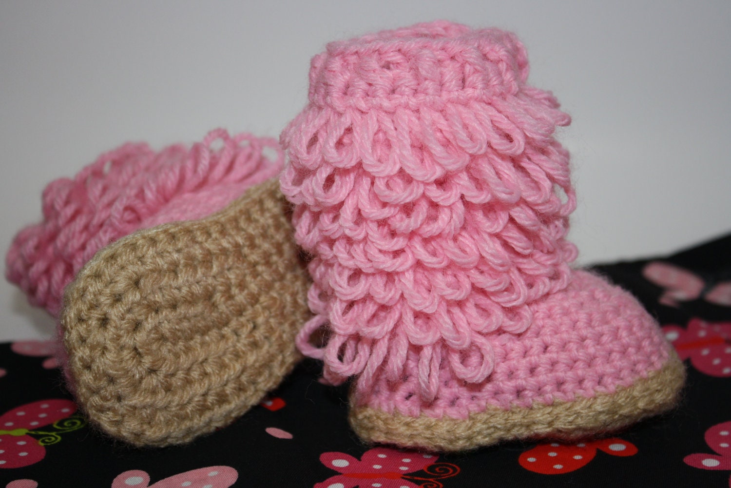 Pink Furry-licious Girly Boots - Handmade Crochet Baby Girl Boots
