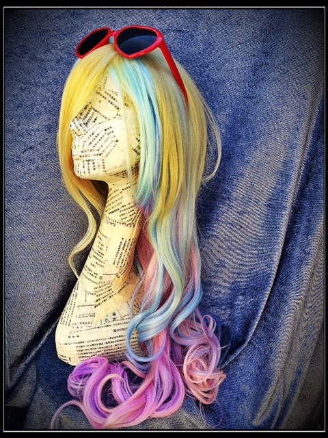 Multicolored Ombre style wig, pastel wig, pink wig, blue wig, purple wig, long wig