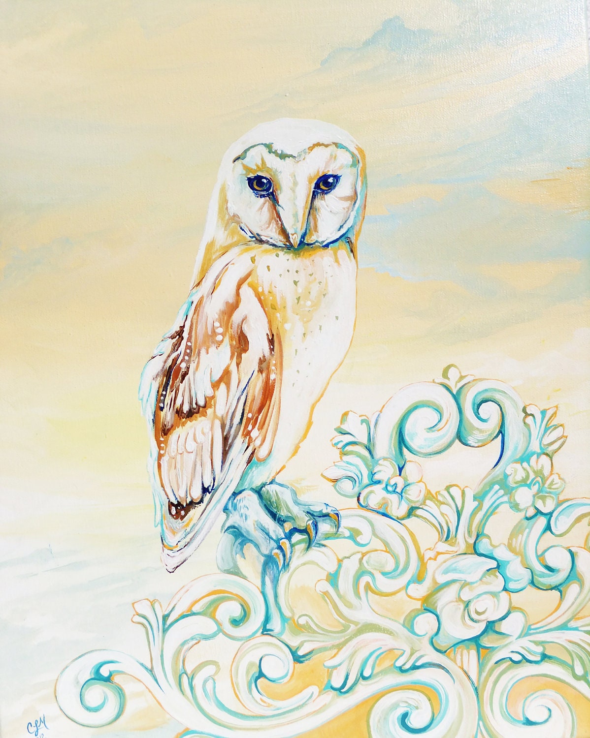 The Shabby Chic Owl, Original Painting - TheWhimsicalFrog