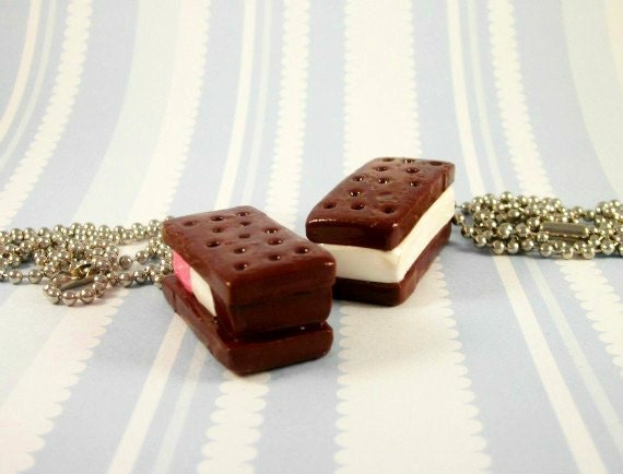 Ice Cream Sandwich Necklace - Handmade Polymer Clay Charms - Mini Dessert Necklace - Kawaii Necklace - Cute Necklace