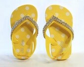 Yellow and White Polka Dot Rhinestone Infant/Toddles Sandals