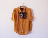 Vintage 90's silky vibrant yellow short sleeve button up top large