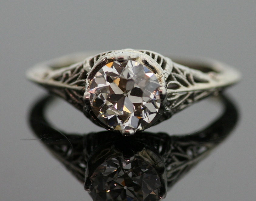 Antique Filigree Diamond Ring - 18K White Gold