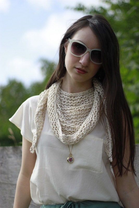 Linen scarf beige cream  triangular neck shawl spring scarf