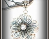 Made to Order Pendant - Black and Silver Metallic Pendant with Crystal Rivoli