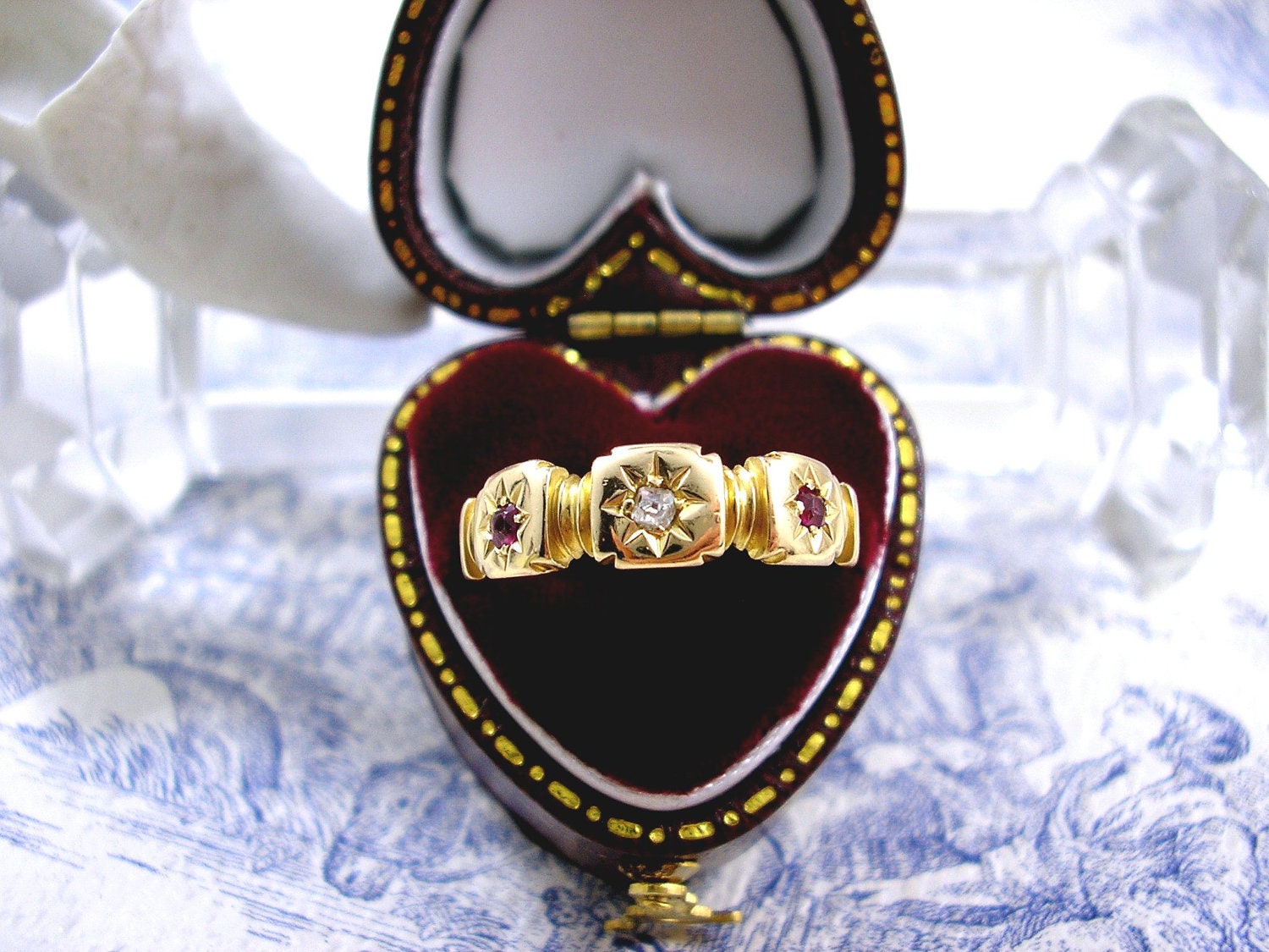 Edwardian Antique Diamond Ring 18ct Gold Ruby Wedding Betrothal