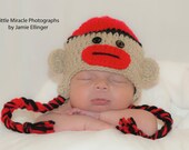Sock Monkey Hat Black and Red - Made to Order