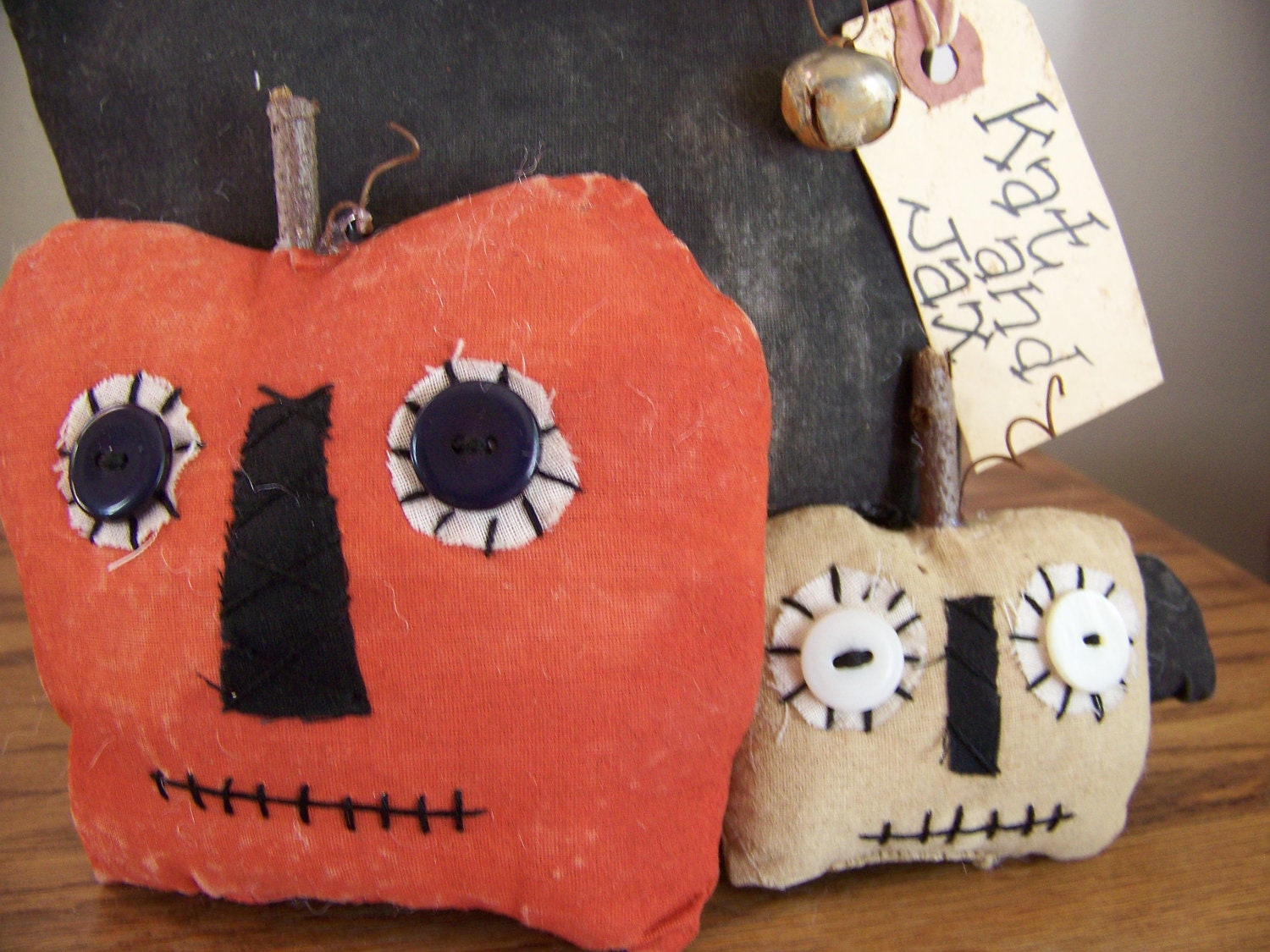 Primitive Cat and Jacks Fabric Shelf Sitter/Doll for Fall and Halloween