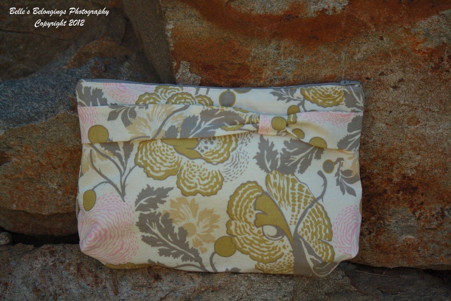 Large Zipper Pouch-Amy Butler-"Fresh Poppies" in Linen