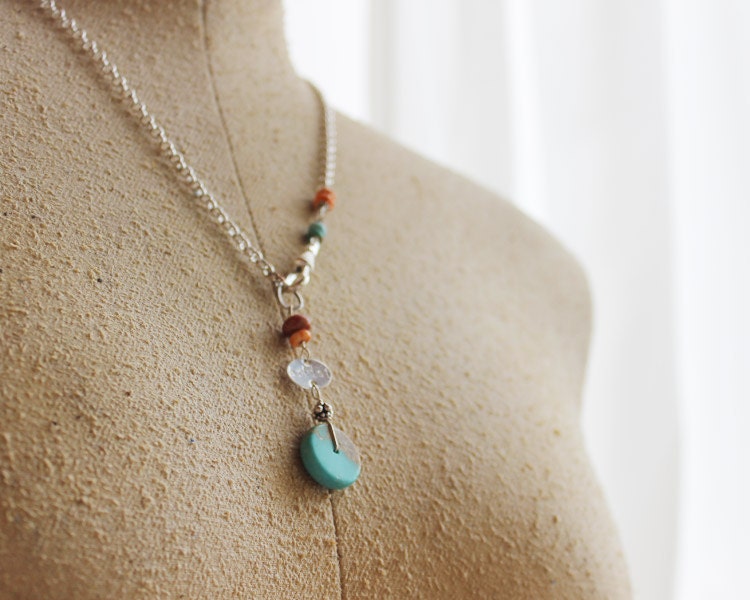 Artist necklace - Turquoise and coral artisan necklace