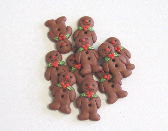 Gingerbread Men Buttons Set of 5