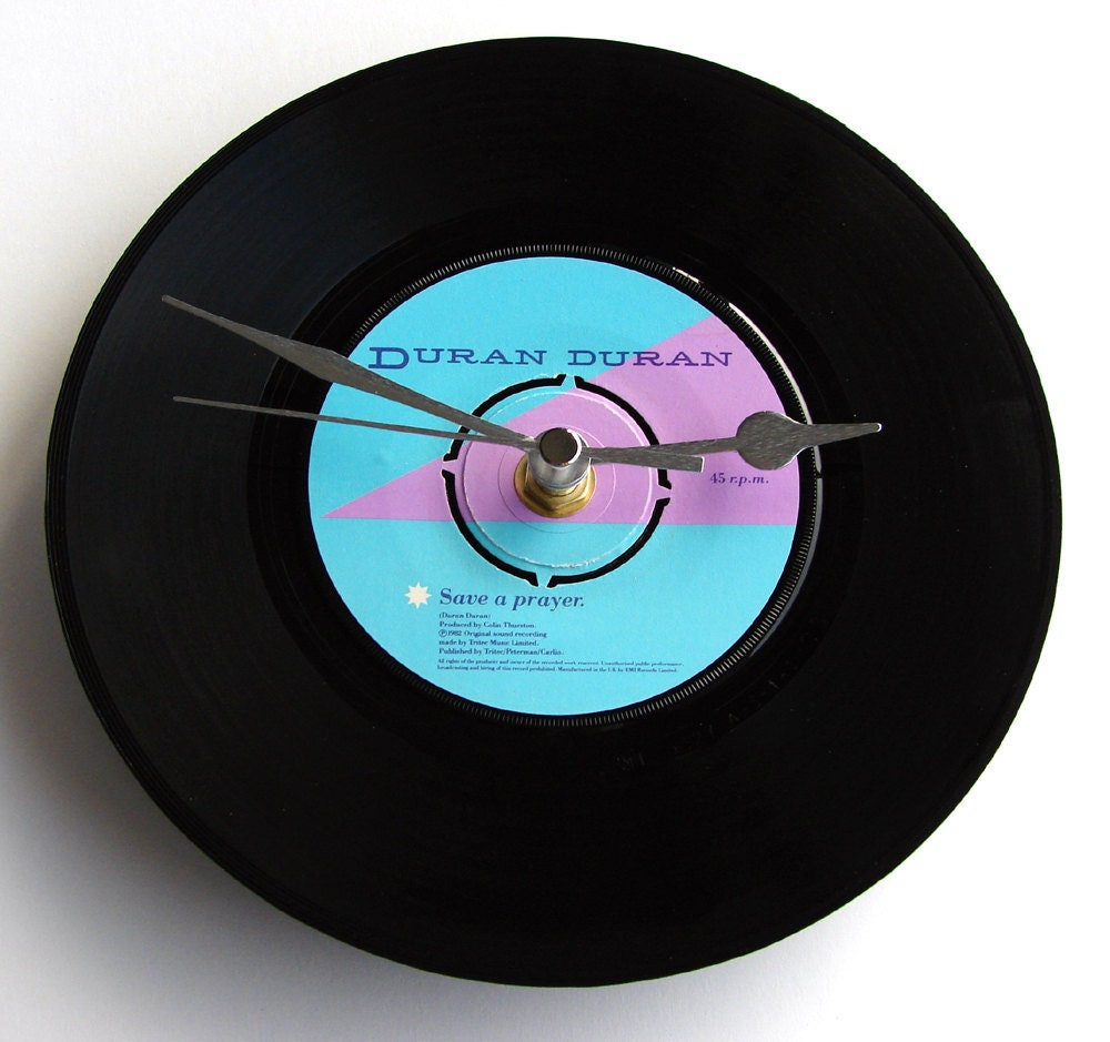 DURAN DURAN Vinyl Record CLOCK "Save a Prayer" recycled 7" single. Great for Duran fans, 80s pop fashion hipster