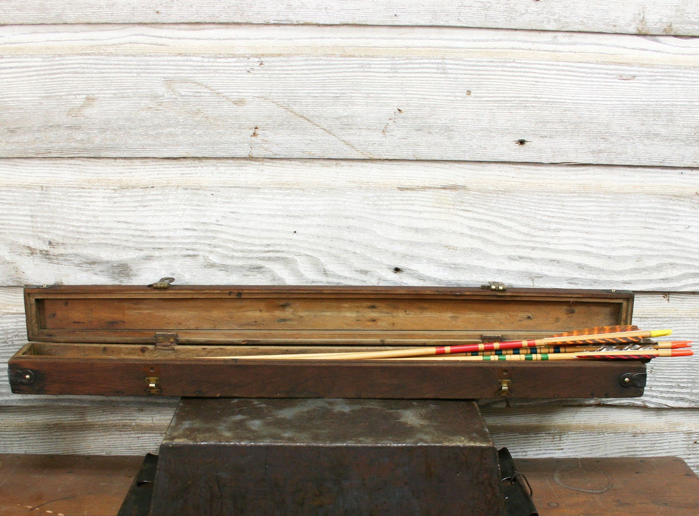 Vintage Wooden & Iron Box -- Arrow Case or Quiver