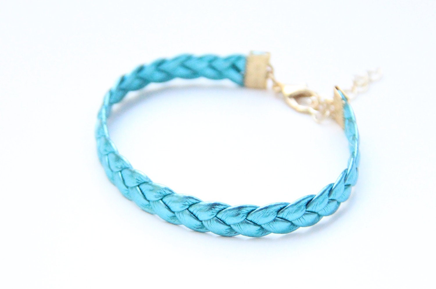 ON SALE: Arm Candy - Blue Metal leather braid Bracelet - 24k gold plated